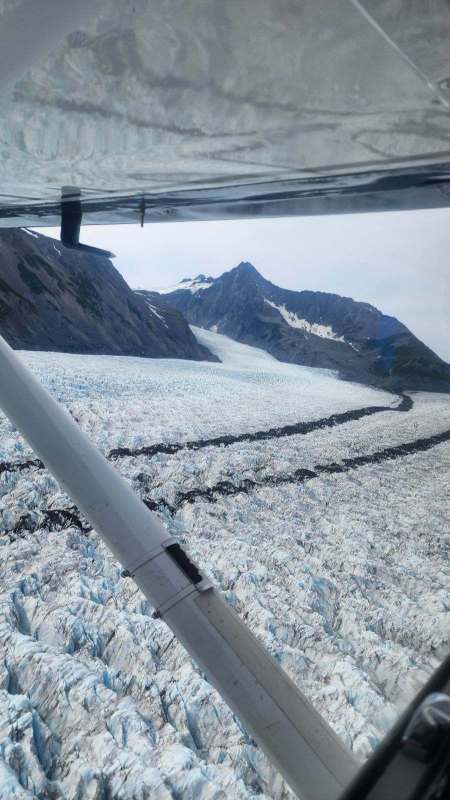 View from airplane looking down at Glacier.